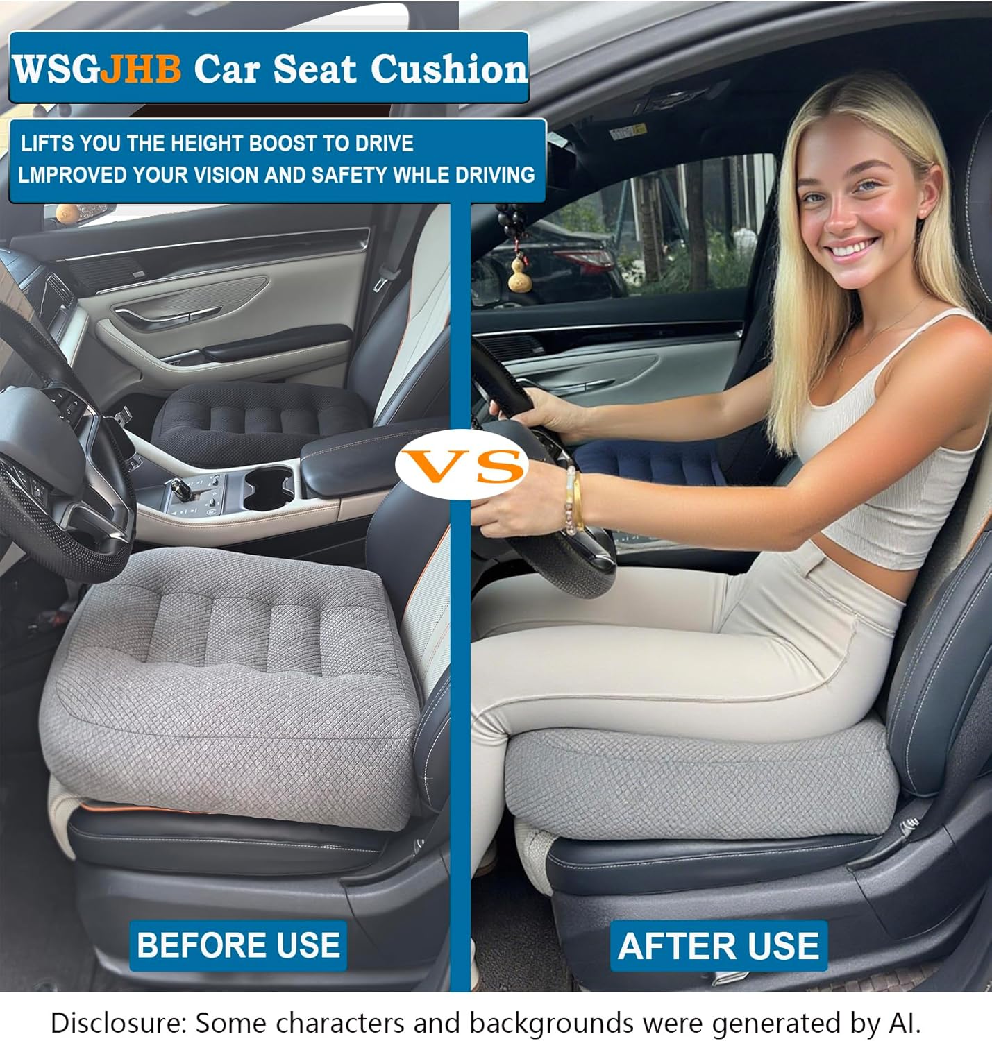 WSGJHB Car Booster Seat Cushion Posture Cushion for Long Sitting | Portable Breathable Mesh, Effectively Increase The Field of View Ideal for Office, Home, Car Angle Lift Seat Cushions,Black