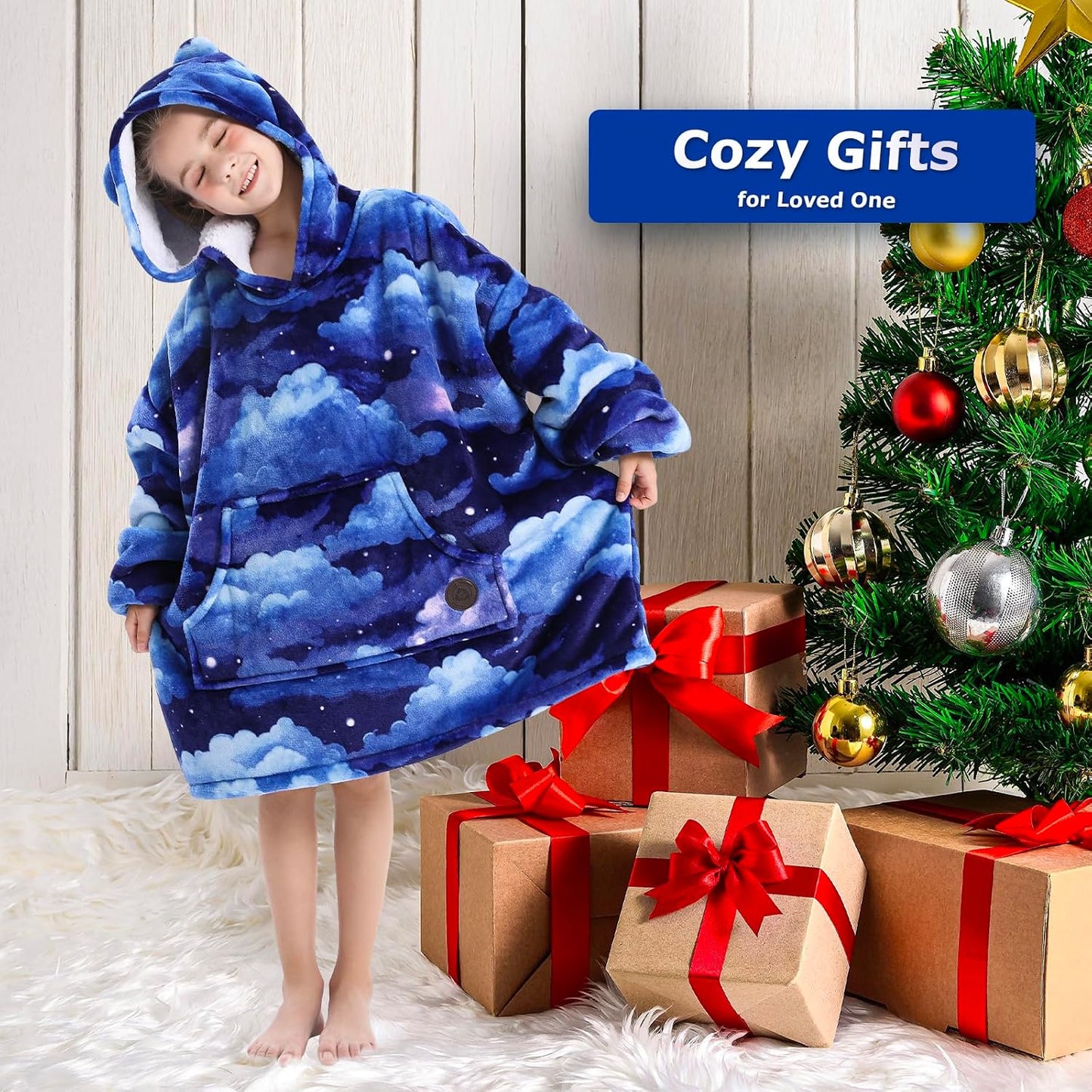 THREE POODLE Wearable Blanket Hoodie for Women, Oversized Sherpa Sweatshirt Blanket for Adults Men, Cozy Hooded Blankets, Gifts for Teen Girls Women Mom Sister