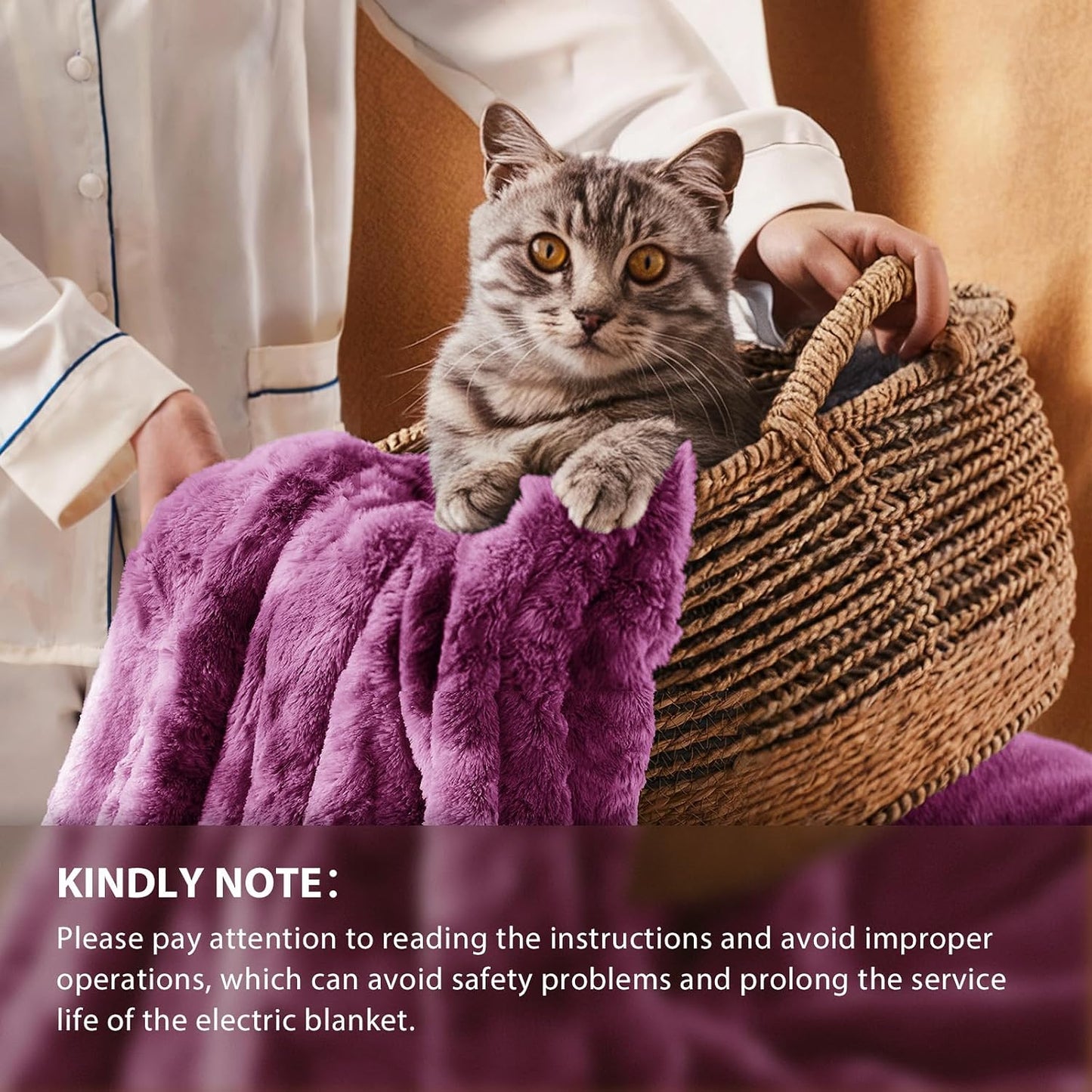 Homemate Heated Blanket Electric Throw - 50"x60" Heating Blanket Throw 1/2/4/6/8 Hours Auto-Off 10 Heat Levels Over-Heat Protection Luxury Faux Fur Sherpa ETL Certification