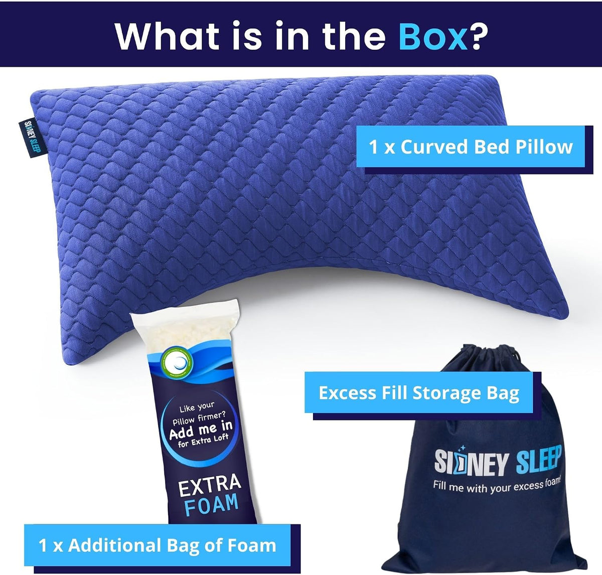 Sidney Sleep Adjustable Curved Pillows for Neck and Shoulder Support with Extra Shredded Fill - Cervical Contour Pillow for Side and Back Sleepers - Queen Size 19" x 29" CertiPUR-US Certified (White)