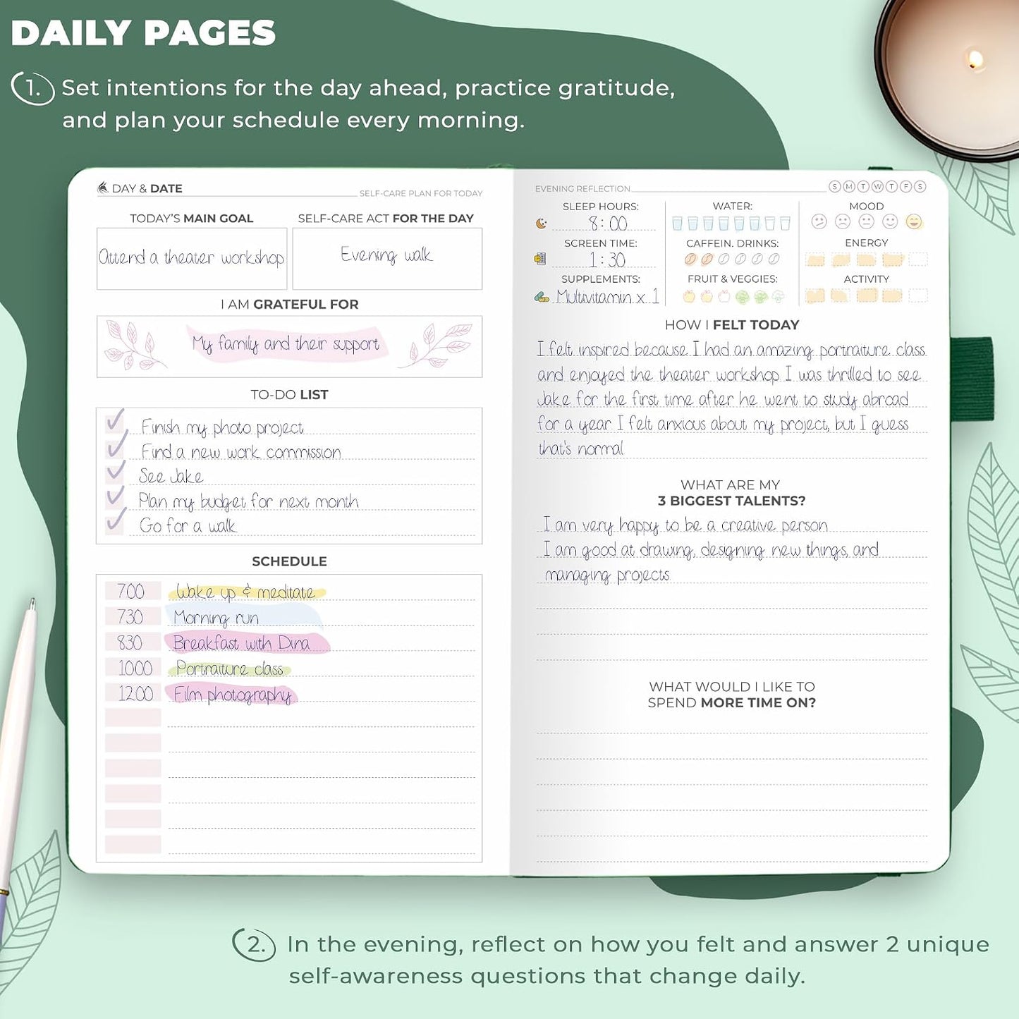 Clever Fox Self-Care Journal – Daily Reflection Notebook – Mental Health & Personal Development Planner, Meditation & Mood Log, A5 (Aquamarine)