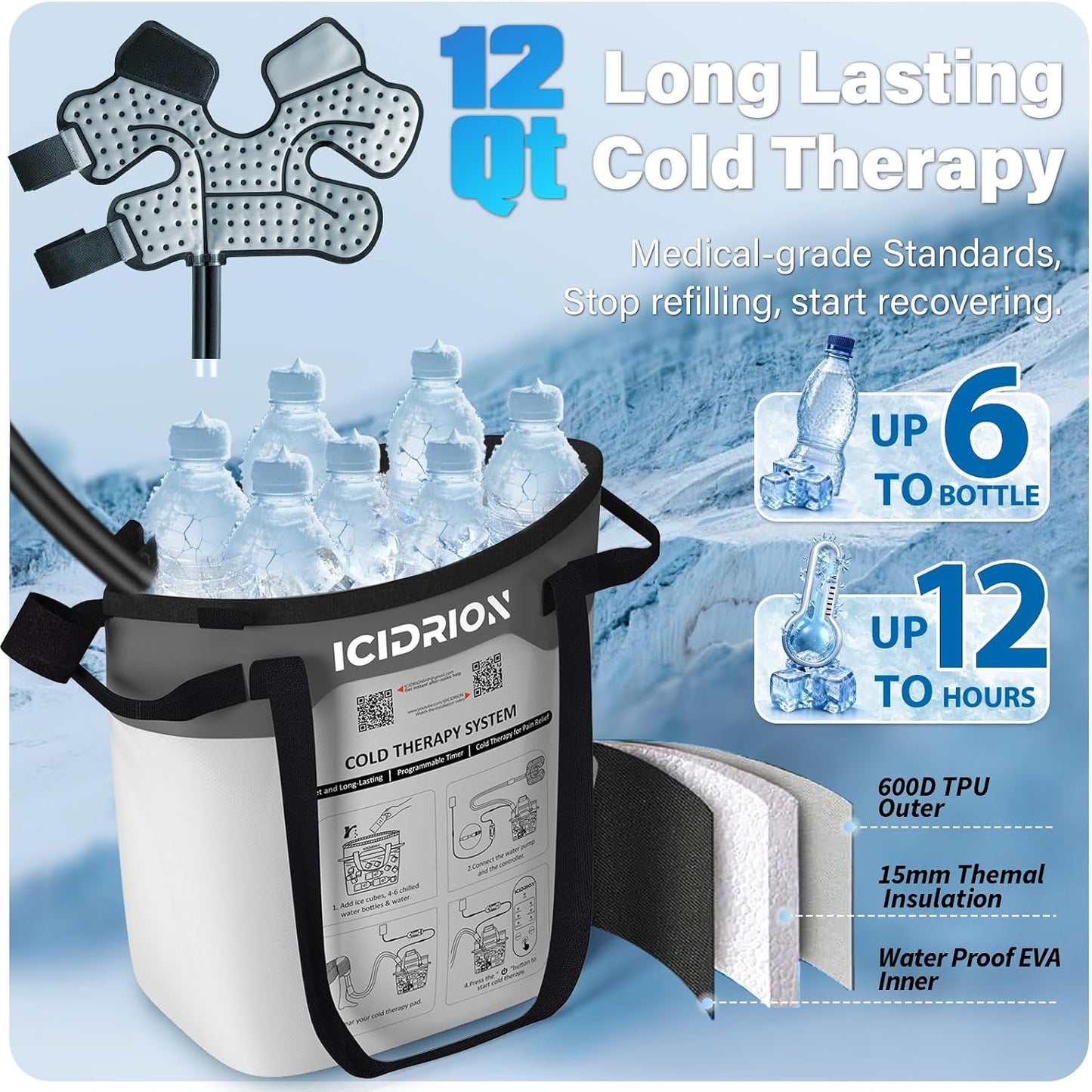 Cold Therapy Machine, Programmable Ice Machine for Shoulder After Surgery, Portable Shoulder Replacement Recovery System, Cryotherapy Pain Relief with Pad