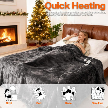 Heated Electric Blanket Throw 50''x60'' - Fast Tie-Dye Heating Blanket, Washable Heat Blanket 10 Heating Settings, 8h Timer Auto Off & Heated Protection, Soft Flannel & Sherpa Material