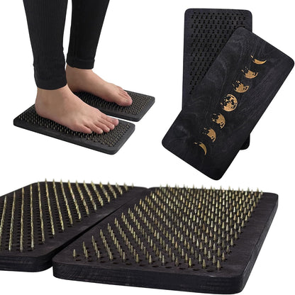Sadhu board, Wooden Yoga Board for Acupressure and Meditation with Nails for Deep Tissue Massage, Acupuncture Massage, Nails Distance 0.39 In (10 mm) (ebony-moon, 0.39)