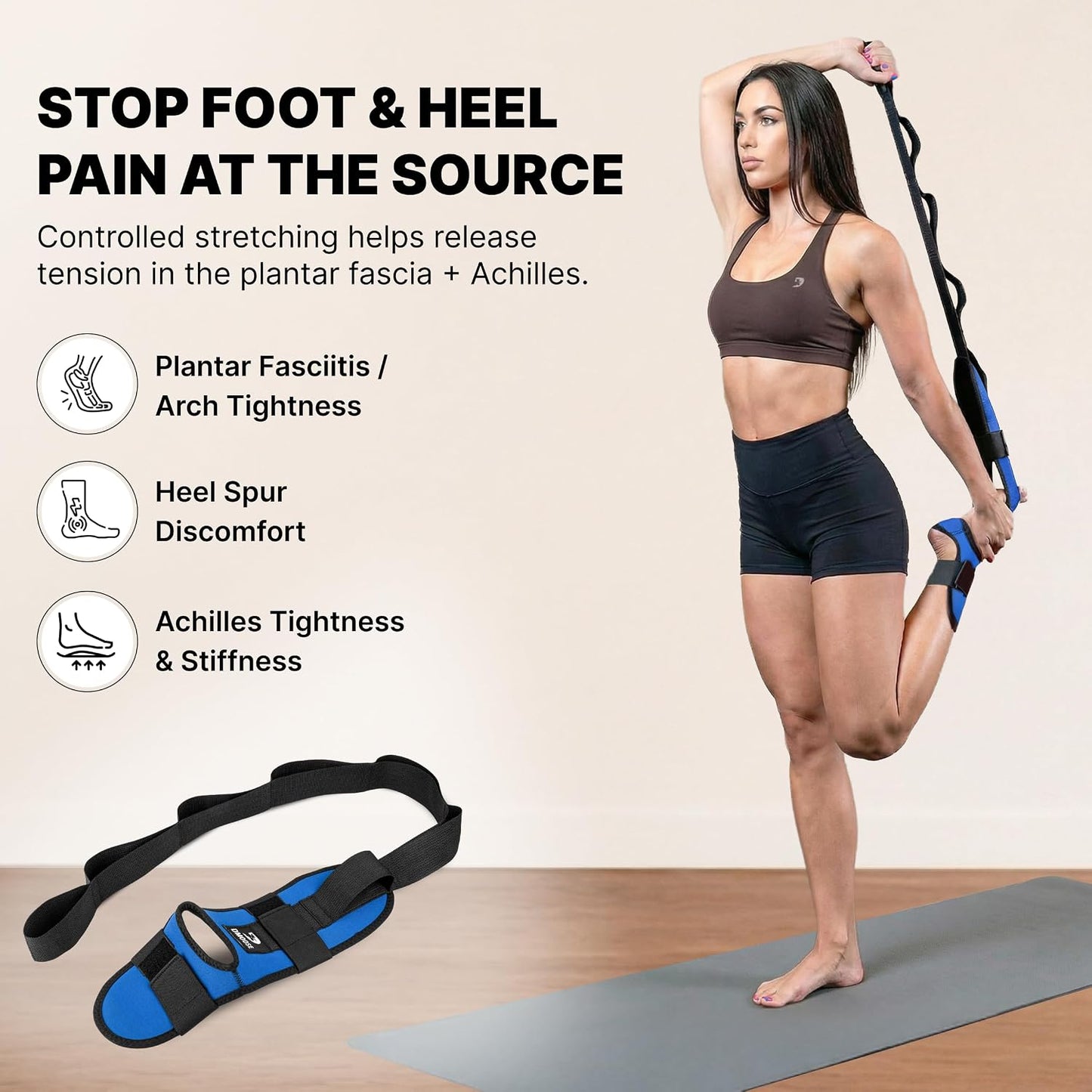 DMoose Fitness Foot & Calf Stretcher with Adjustable Padded Stretching Strap for Plantar Fasciitis, Hamstring, Heel Spurs and Achilles Tendonitis Relief - Yoga Leg Stretch Strap for Flexibility