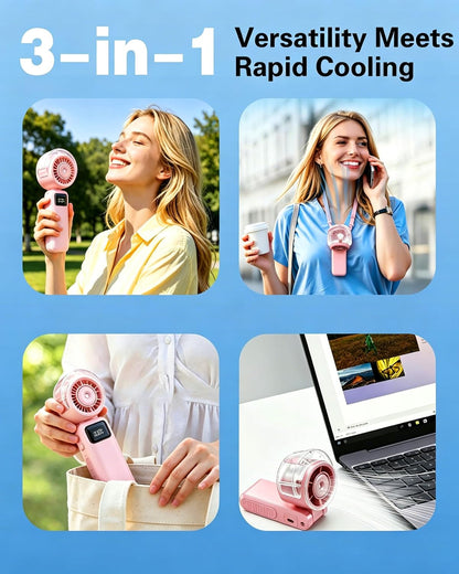 Portable Handheld Air Conditioner Fan with Mist,6000mAh Rechargeable Personal Misting Cooling Fan,5Speed Foldable Mini Water Spray Air Cooler,Turbo Hand AC Fan for Travel,Camping,Gifts Men/Women-White