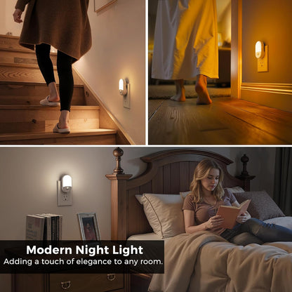 L LOHAS LED Amber Night Light, 2 Pack, Night Lights Plug into Wall Motion Sensor, 0.6W 2000K, LED Nightlights, 30/60LM Adjustable Brightness, Automatic Low Blue Nightlight for Kids, Bathroom, Hallway