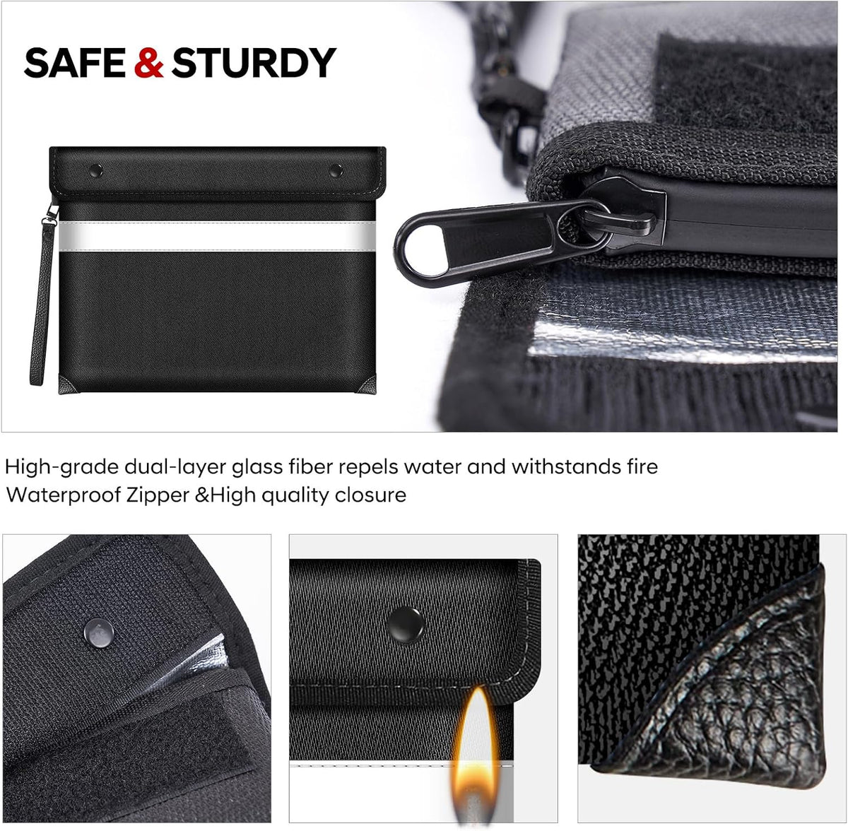 Fireproof Bag Dual Reflective Strips, Waterproof Zipper, 5200°F Heat