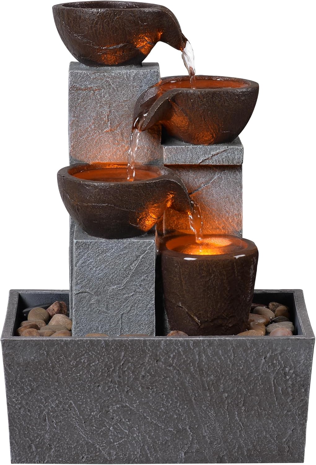 13 Inch Tabletop Water Fountain Indoor, Desktop Waterfall Fountain with LED Lights, Indoor Fountain Zen Decor for Home Office Bedroom Meditation Relaxation Desk Decor, Gift for Women and Mom