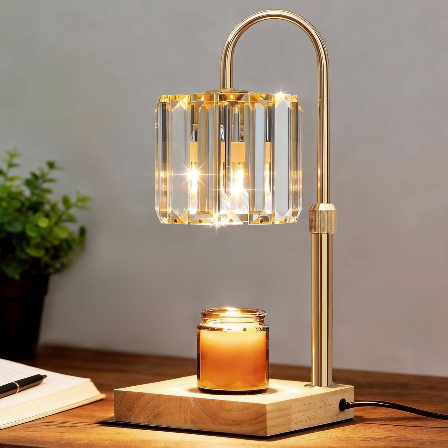 Yuichoy Candle Warmer Lamp with Timer, Dimmable Electric Candle Wamer Adjustable Height, Gifts for Women Mom, Glass Modern Candles Melter Lamp, Black