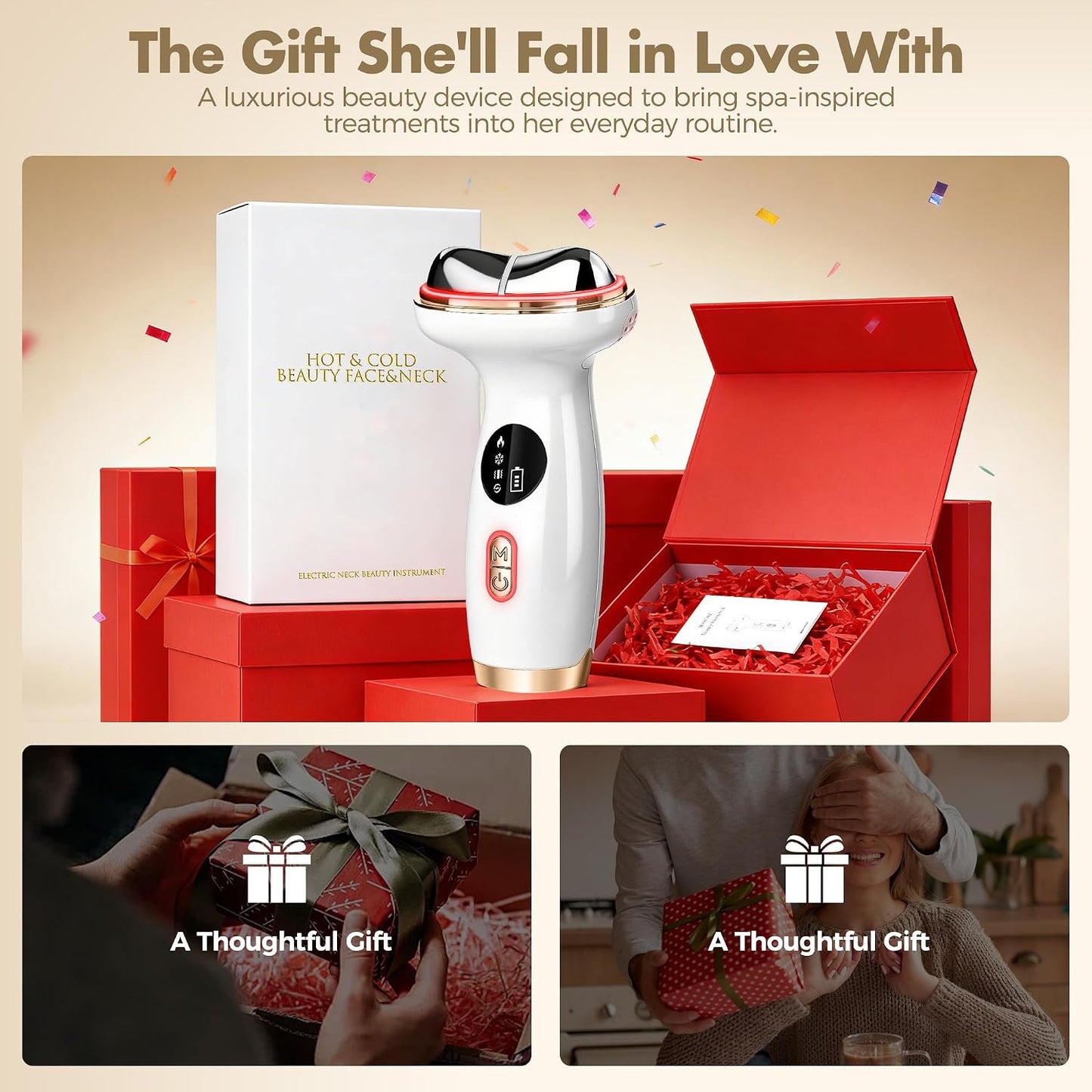 Red Light Therapy for Face, Electric Gua Sha Facial Massager, Microcurrent Facial Device for Tightening & Lifting, Warm Compress for Better Skincare Absorption & Cold Compress for Depuffing
