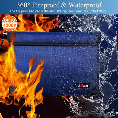 Fireproof Waterproof Money Document Bag, 13.9"x10.6", Blue