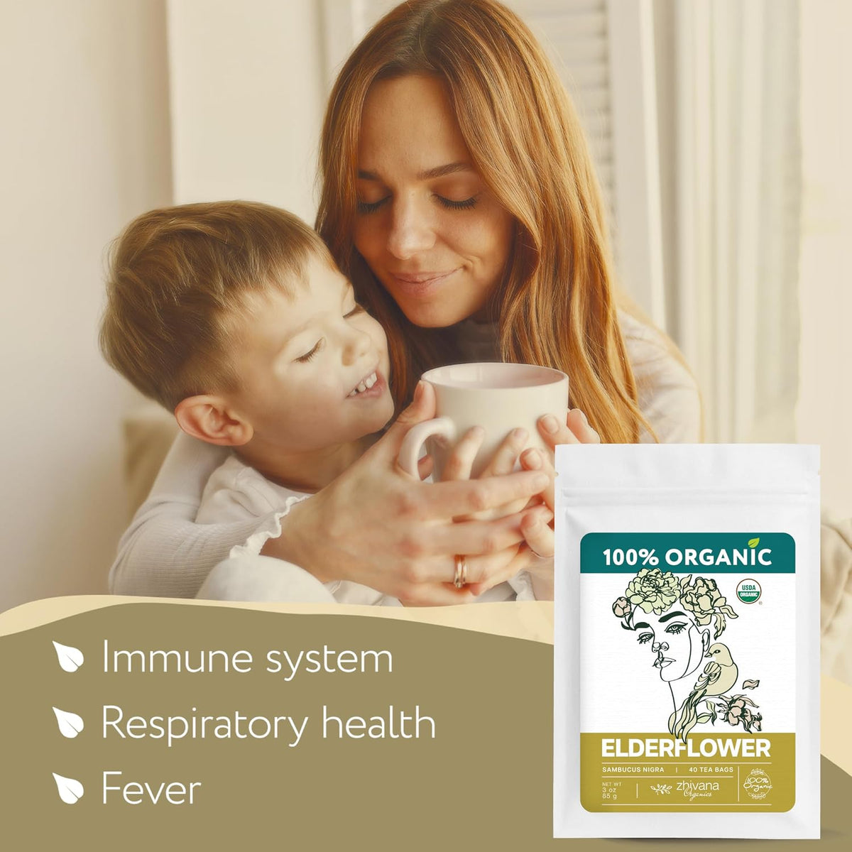 Organic Elderflower Tea (40 Bleach-Free & Microplastic-Free TeaBags) - Elder Flowers