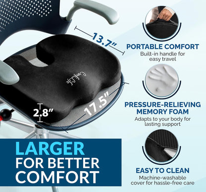 ComfiLife Gel Enhanced Seat Cushion – Office Chair Cushion – Non-Slip Gel & Memory Foam Coccyx Cushion for Tailbone Pain - Desk Chair Car Seat Cushion Driving - Sciatica & Back Pain Relief (Navy)