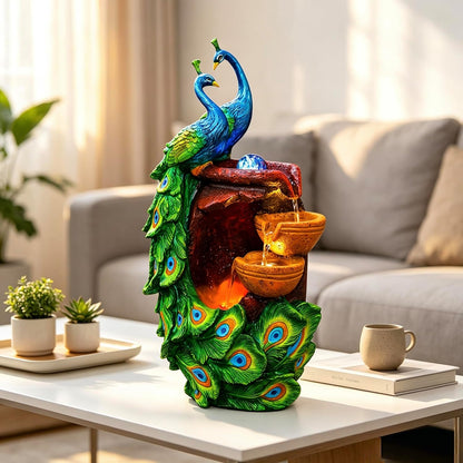 Mini Artificial Bonsai Tree Waterfall Fog Feature Rock Tabletop Fountain | 11in Desktop Decor Waterfall Fountain W/ Water Pump& Atomizer&LED Lights &Fake Tree Office Bedroom Relax