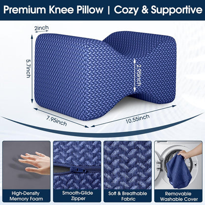 BlissTrends Memory Foam Knee Pillow, Knee Pillow for Side Sleepers, Leg Pillows for Sleeping Blood Circulation, Elevation Pillow for Spine Aligning, Sciatica, Back, Hip, Knee, Ankle Pain, Grey