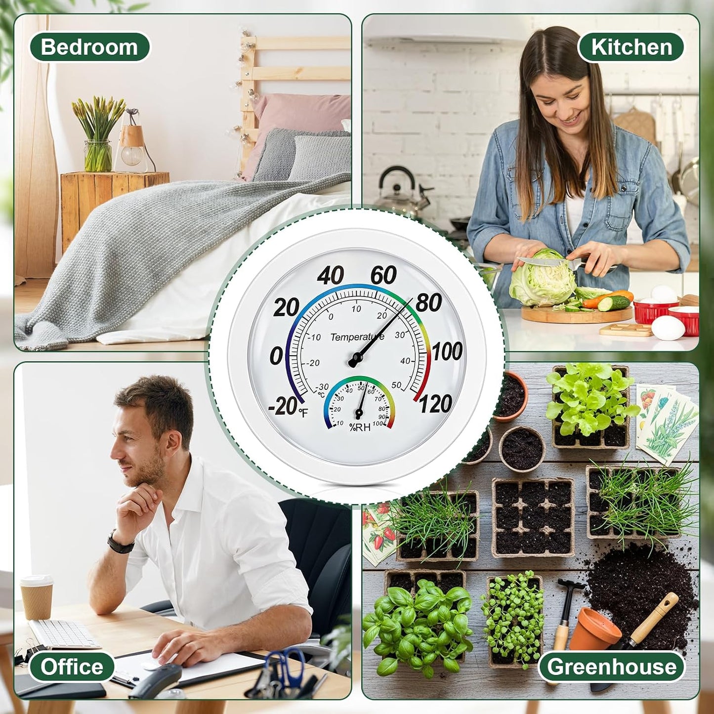 Weewooday 3 Pcs Indoor Outdoor Thermometer 2 in 1 Mini Home Temperature Humidity Hygrometer Monitor Gauge for Home Offices Wall(Silver,2.2 Inch)