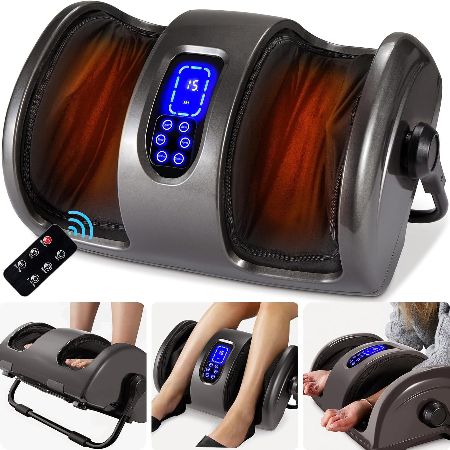 Best Choice Products Shiatsu Foot Massager with Heat for Plantar Fasciitis & Neuropathy, Kneading Foot & Calf Massager with Remote, 360° Adjustable Handle, Rolling & Compression Massage - Satin Black