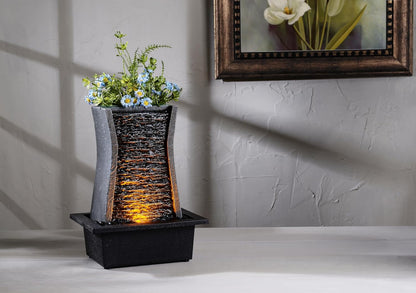 GOSSI 3-Tier Stone Wall Tabletop Water Fountain with Natural River Rocks, LED Lights, Zen Meditation Waterfall for Office and Home Decor, Relaxing Desktop Fountain, Christmas Decoration