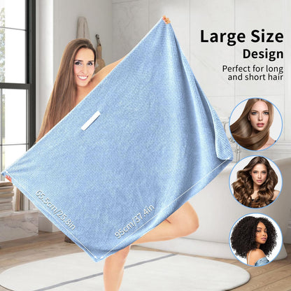 my novel things 2 Pack Extra Large Microfiber Hair Towel Wrap for Women, 37.4" x 26.4" Super Absorbent & Quick Dry with Elastic Strap for Curly Hair (Blue)