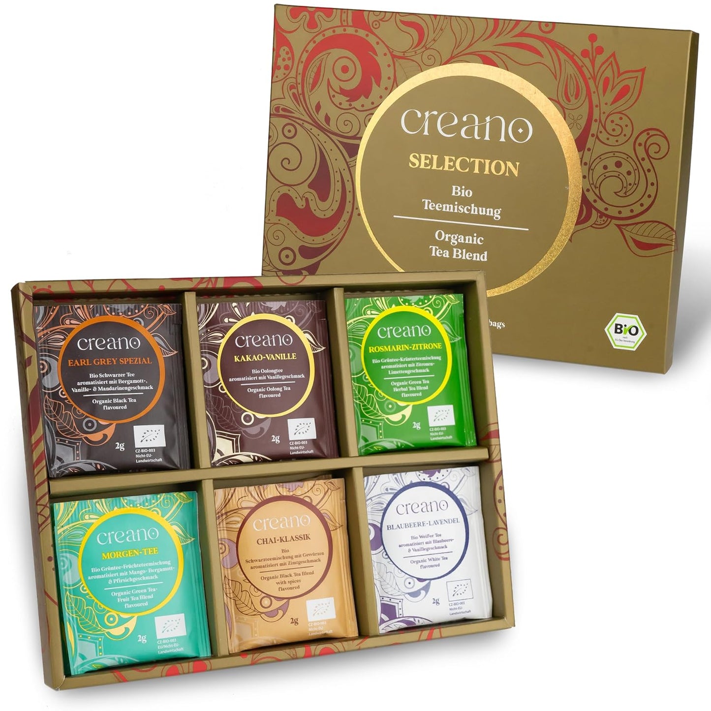 Creano Organic Herbal Tea Sampler Gift Set - Tea Gift Box - 27 Organic Tea Bags in 9 Different Varieties 54 g