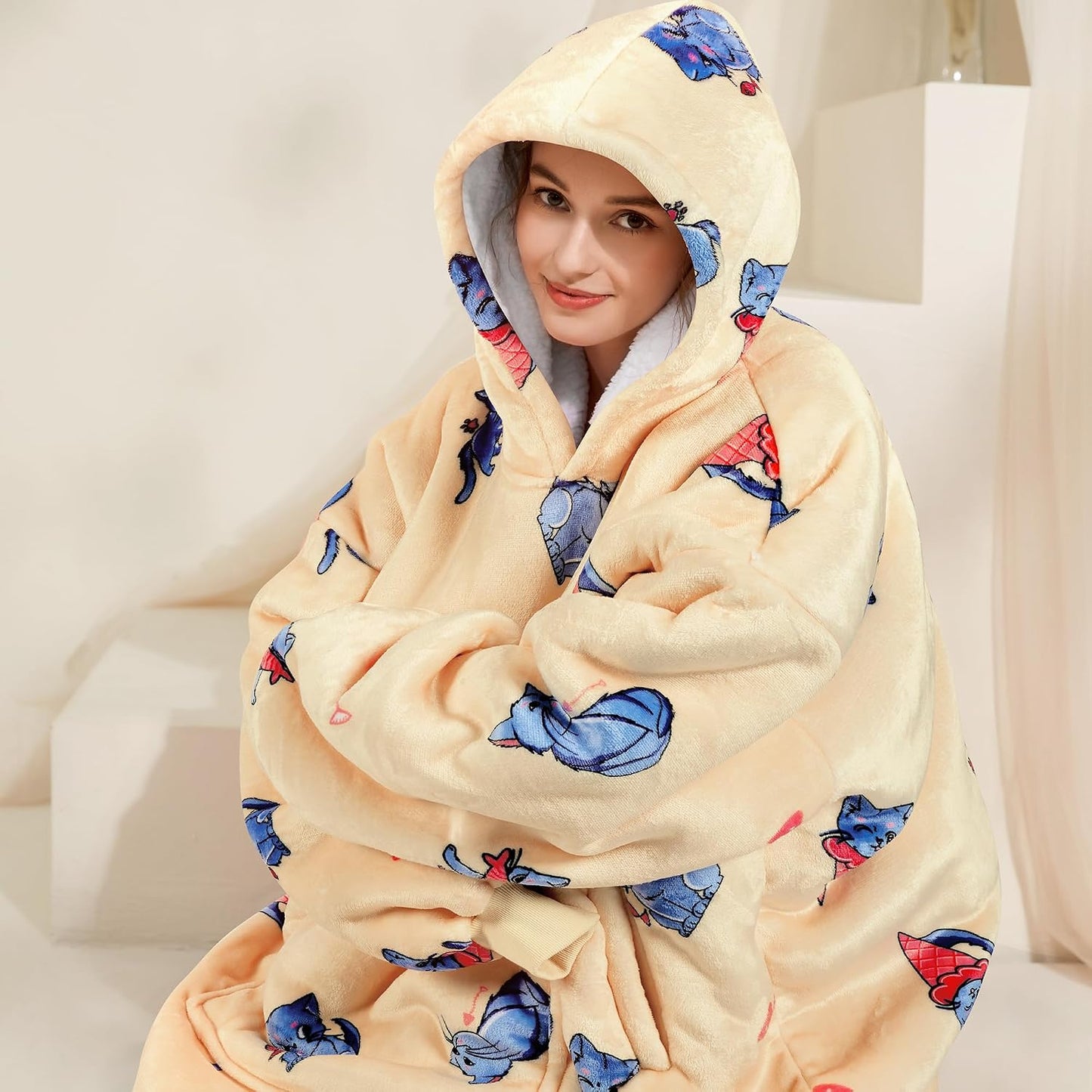 Narecte Cozy Oversized Blanket Hoodie Wearable Blanket Adults Soft Hooded Blanket Hoodie Birthday Gifts for Women Christmas - Colors B