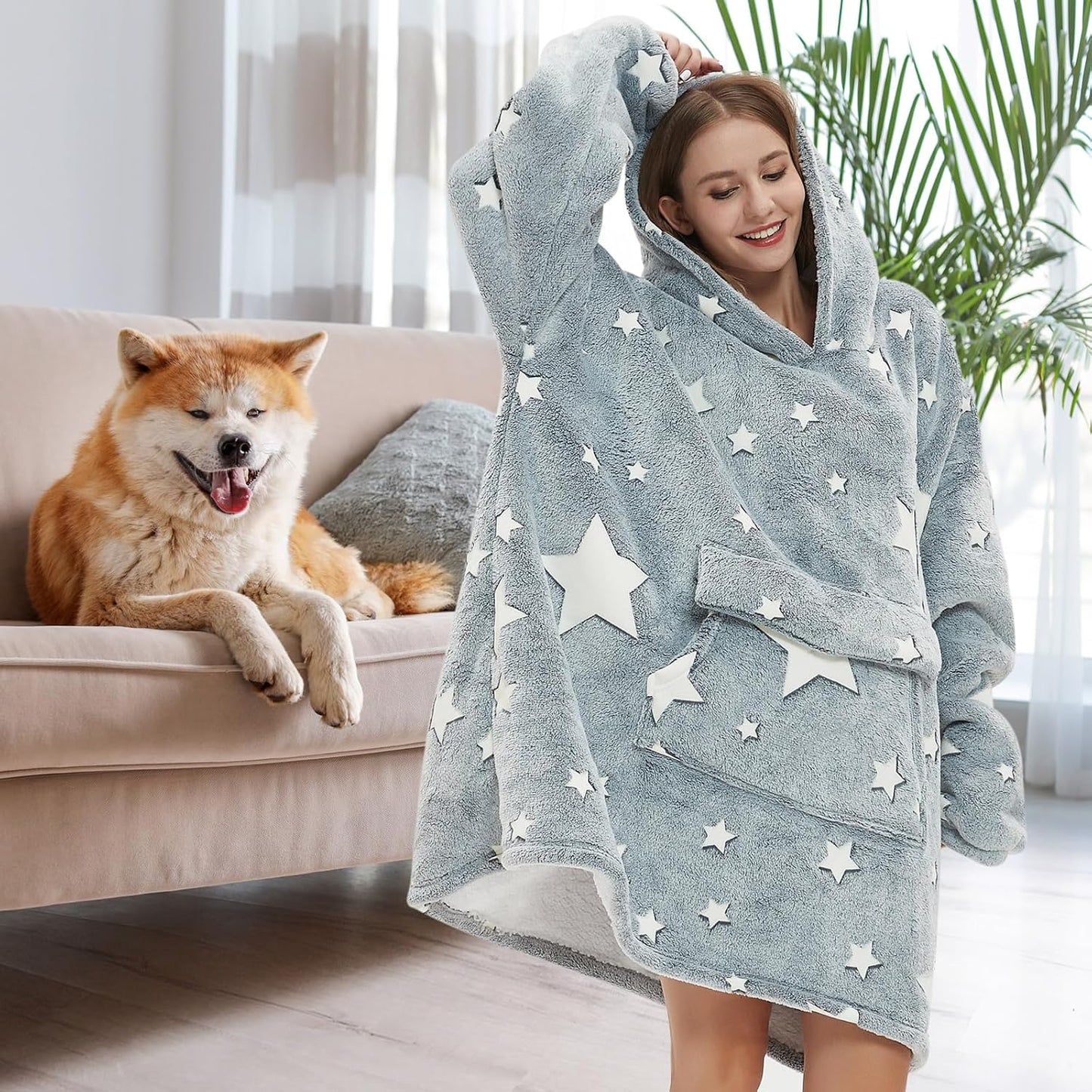 Fiosnow Sun and Moon Blanket Hoodies for Women and Men Adult Oversize Wearable Blanket Hoodies for Soft and Warm