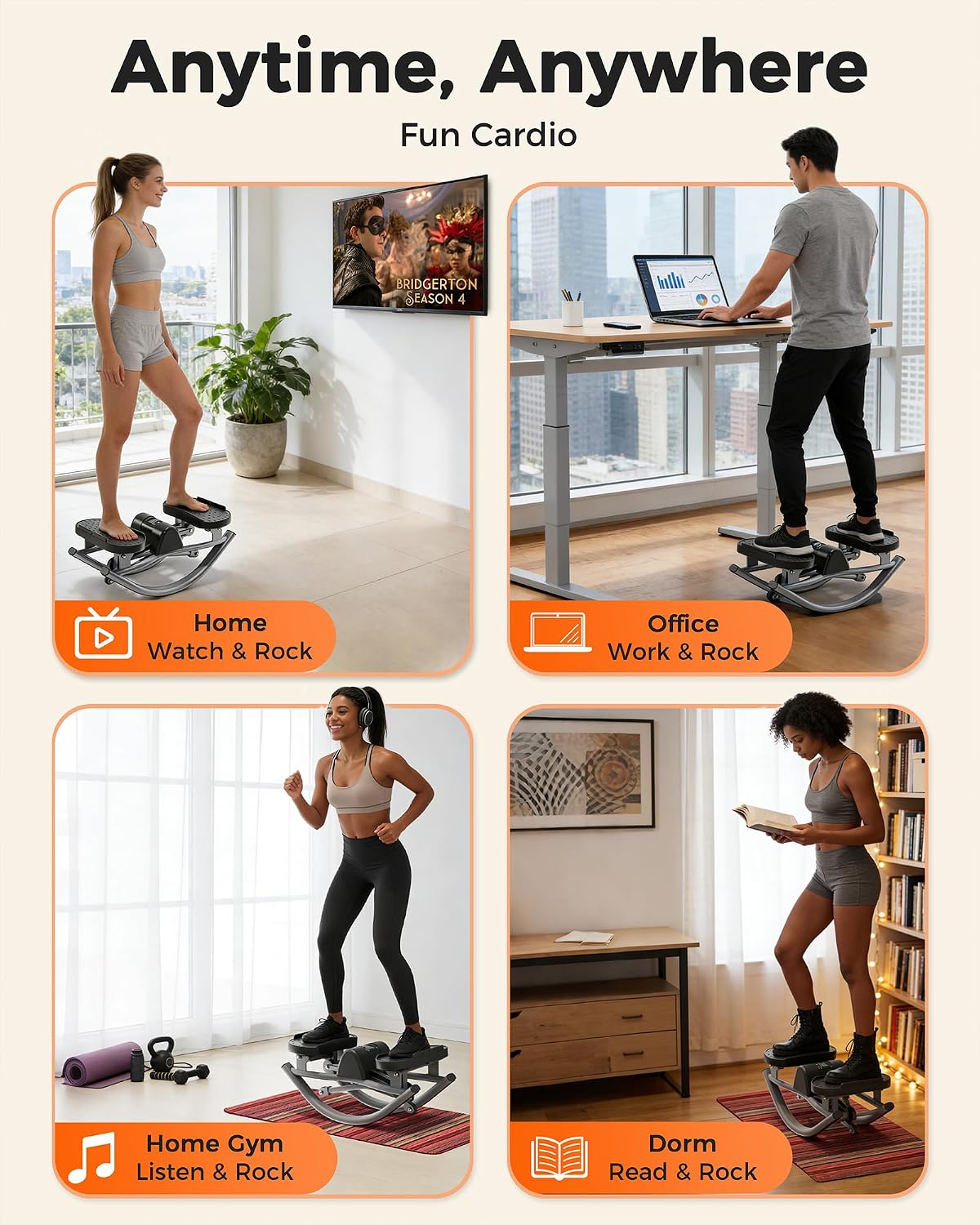 FineWay Upgraded Rock Stepper 2.0 for Exercise at Home, Rocking Stepper Side to Side, Low-Impact Knee-Friendly Exercise Machine with Resistance Bands, LCD Monitor & 330 LBS Capacity, Full Body Workout