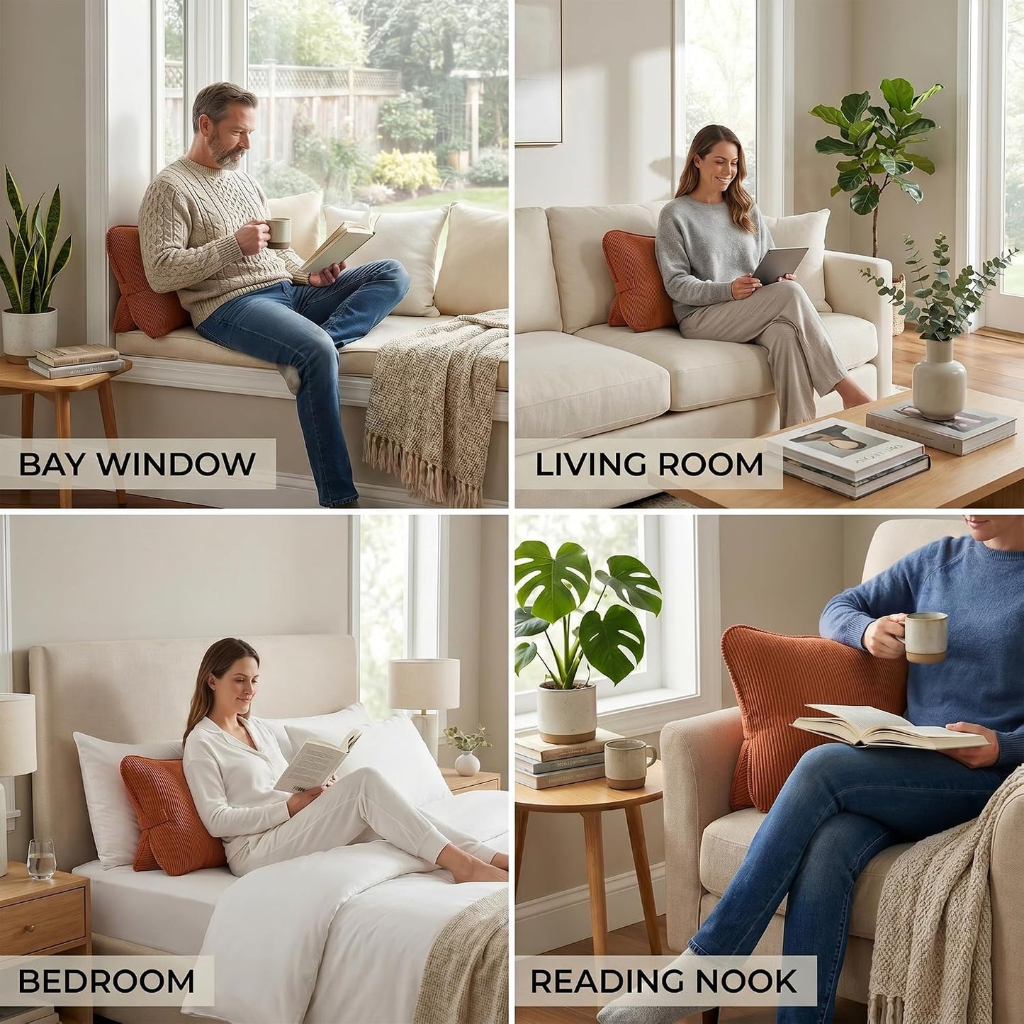 Pat. Pend. Corduroy Lumbar Support Back Pillow for Watching TV, Reading & Gaming, Ergonomic Triangle Support Cushion for Sofa, Armchair & Bed Sitting, Removable Washable Cover, Beige Gray