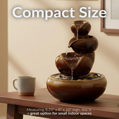 Sunnydaze Tiered Vessels Ceramic Tabletop Water Fountain - Relaxing Indoor Fountain for Office, Bedroom, or Living Room - Teal