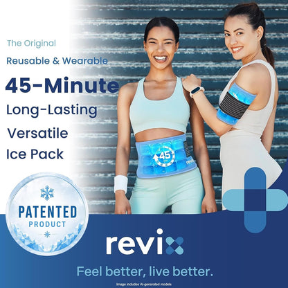 REVIX Ice Pack for Injuries Reusable, 14 × 7" Gel Cold Compress with Strap
