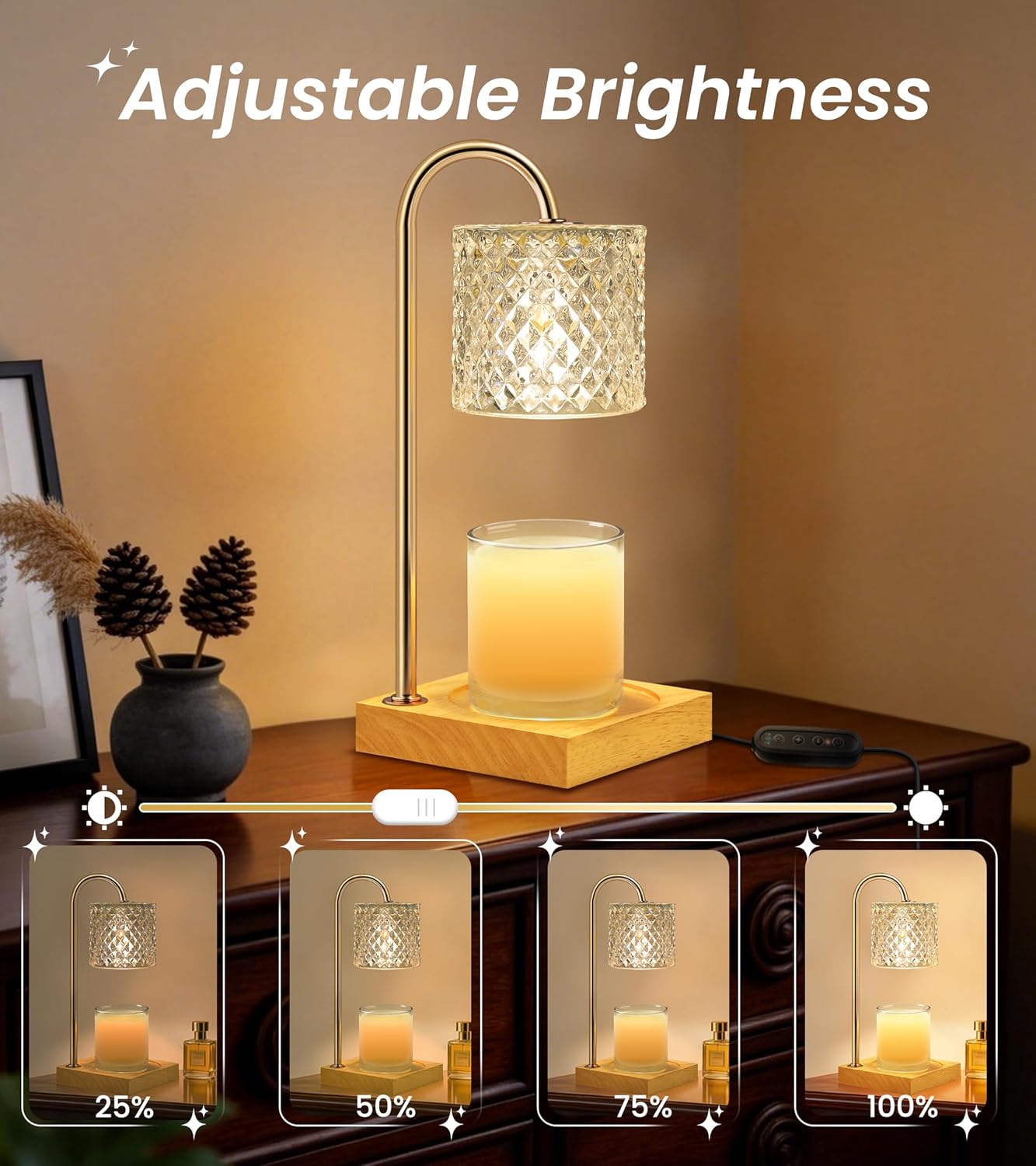 TigQiang Candle Warmer Lamp with Timer Dimmer, Birthday Gifts for Women Mom, House Warming Gifts, Elegant New Home Decor, Wax Warmer for Jar Candles, Heater Lamp for Scented Wax, Amber Glass