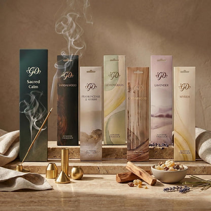 Incense Sticks Variety Pack with Wooden Holder | Nag Champa, Rose, Lavender, White Sage, Frankincense, Palo Santo & Sandalwood | Hand-Rolled Masala Incense
