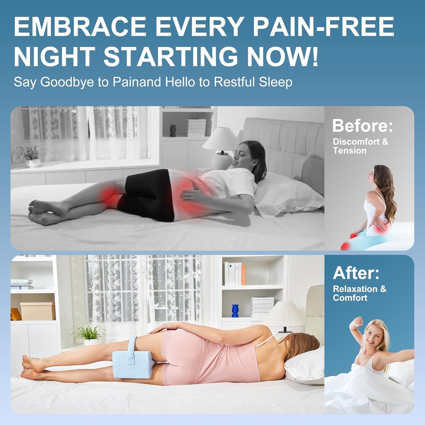UJPFEO Knee Pillow for Side Sleepers, Leg Pillow for Sciatica, Back, HIPS, Knees, Joints Pain Relief,Pillows for Between Legs While Sleeping Spine Alignment Support & Relieves Pressure