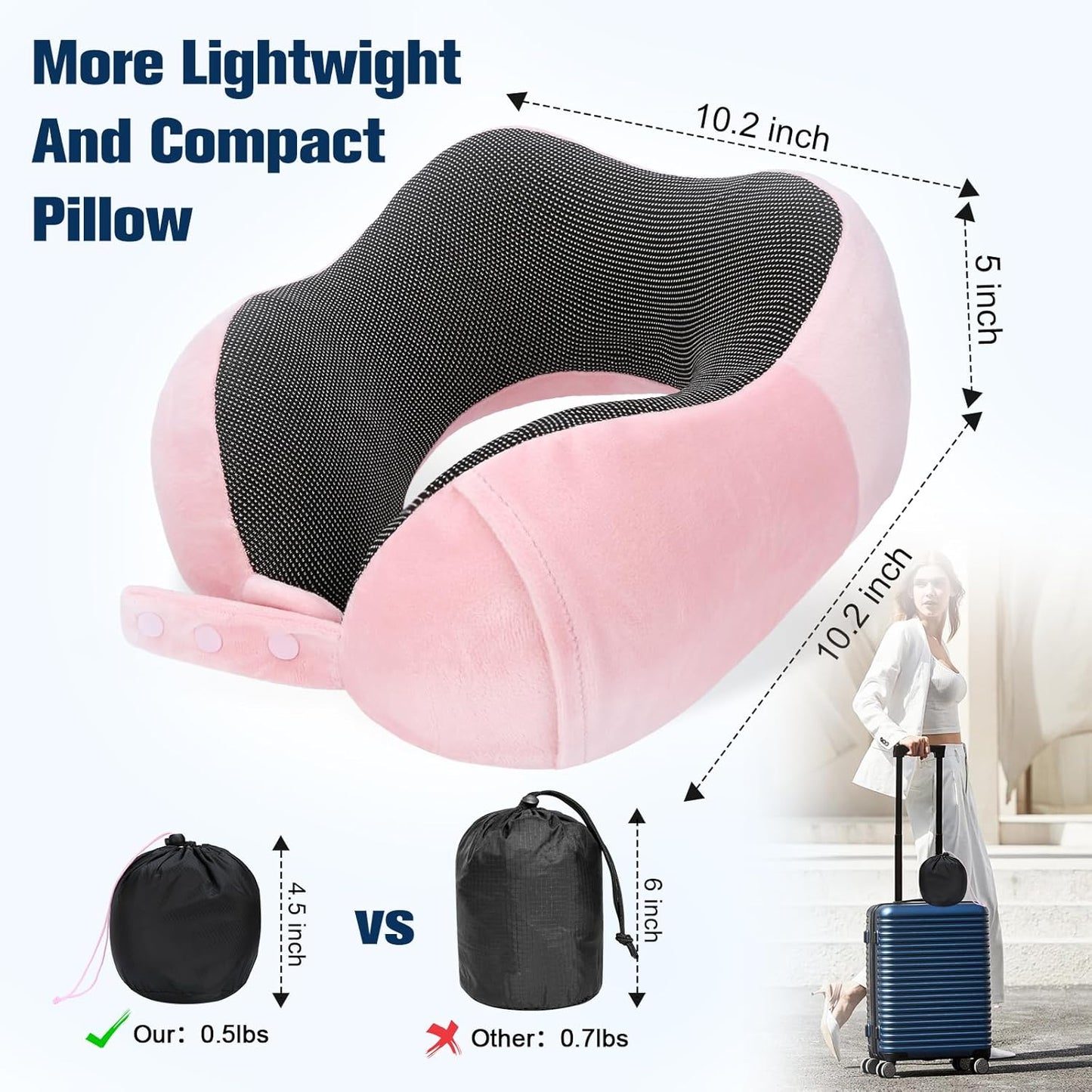 Cirorld Neck Pillow for Traveling, Travel Pillows for Airplanes,100% Pure Memory Foam Travel Neck Pillow, Adjustable Flight Pillow, Portable Plane Accessories with Eye Mask, Earplugs, Carry Bag