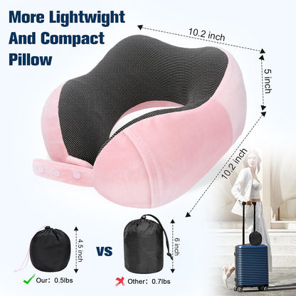 Cirorld Neck Pillow for Traveling, Travel Pillows for Airplanes,100% Pure Memory Foam Travel Neck Pillow, Adjustable Flight Pillow, Portable Plane Accessories with Eye Mask, Earplugs, Carry Bag
