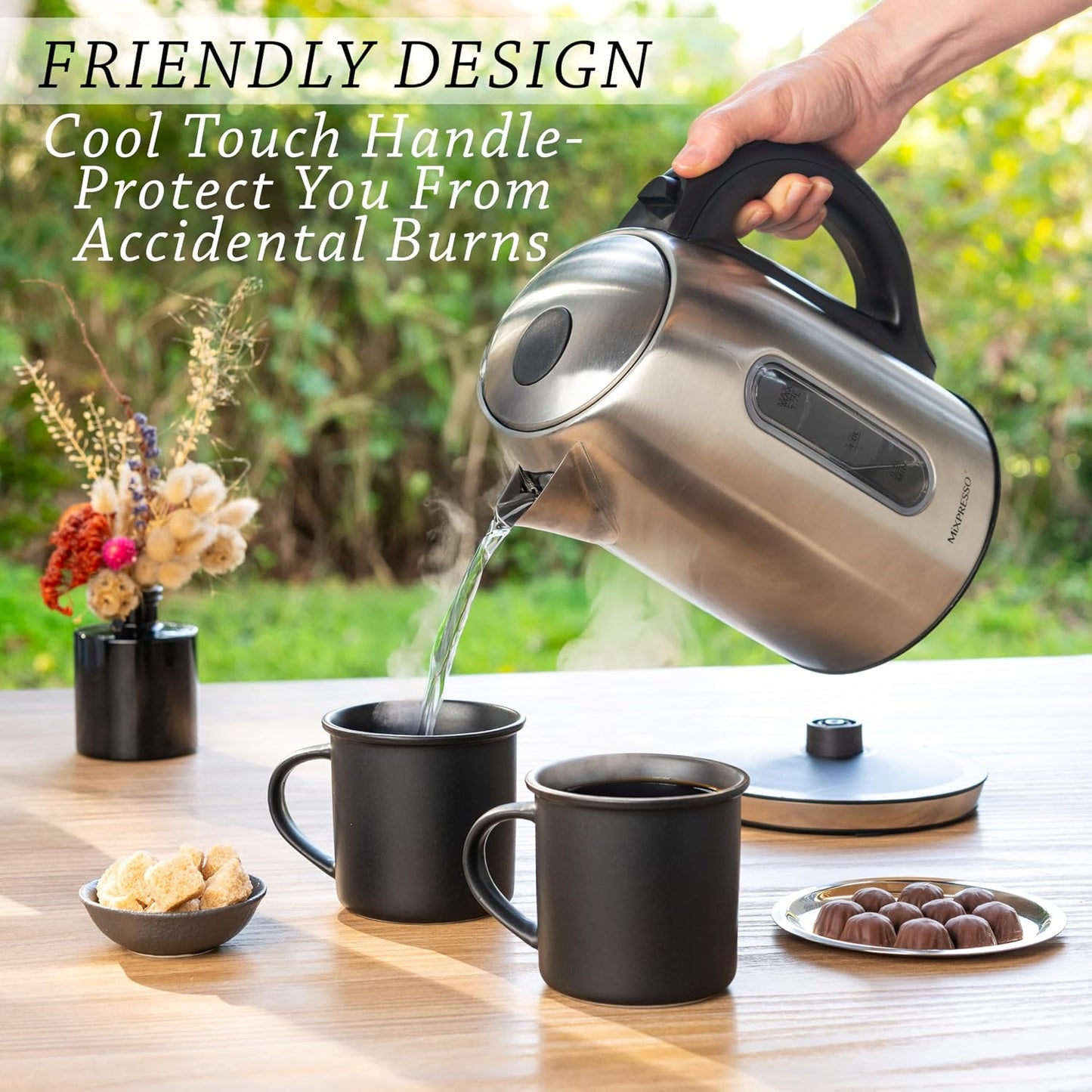 Mixpresso Electric Kettle Temperature Control, Hot Water Kettle Electric, Cordless 1 Liter Capacity, Keep Warm & LED Indicator, Auto-Shutoff, Boil-Dry Protection, Stainless Steel Electric Kettle