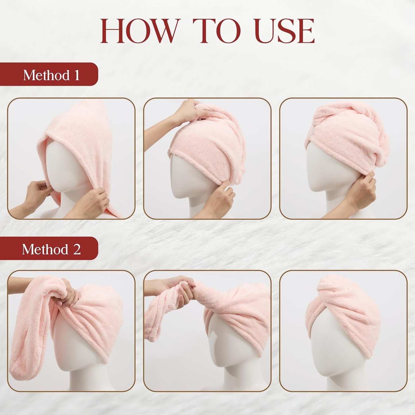 3 Pack Microfiber Hair Towel Wrap for Women 26 x 10 in | Hair Drying Towel with Button |Hair Turban Towel Quick Dry Coral Fleece Head Towels (Pink + Blue + Grey)