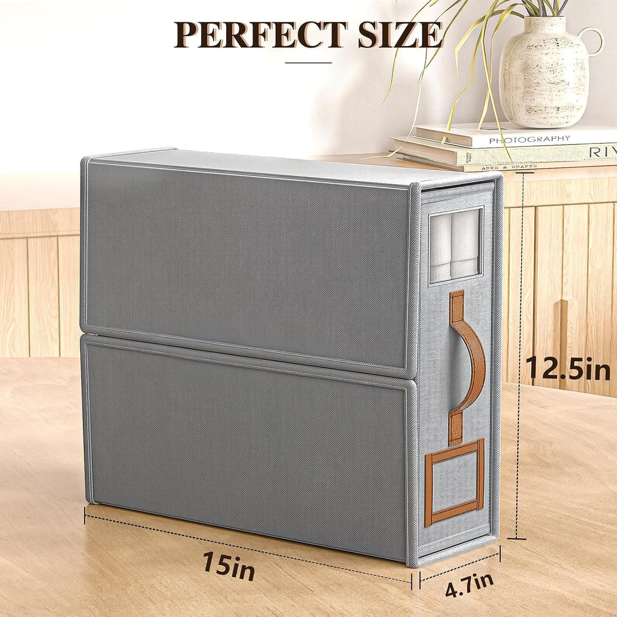 Bed Sheets Organizers And Storage,Sheets Set Folder Keeper with Handle,Foldable Bedding Storage Box For Linen Closet,Duvet Cover(King Size-3.7 Gal,Beige)