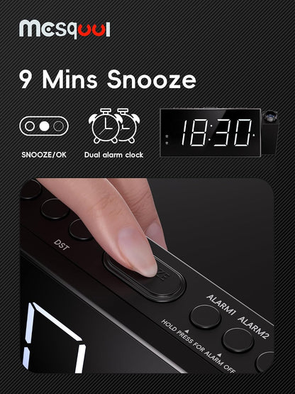 Digital Projection Alarm Clocks for Bedrooms - Large LED Display, 180° Rotatable Projector, 5-Level Dimmer,USB Charger,Battery Backup,Loud Dual Alarms for Kids Elderly,Heavy Sleepers,Snooze,12/24H,DST