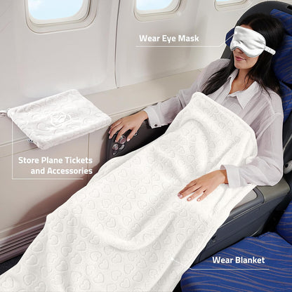 Travel Blanket Pillow,Airplane Blanket Compact with Bag Eye Mask, Ultra-Soft,Warm & Lightweight Included,Travel Essentials for Women & Men, Luggage Sleeve & Backpack Clip 65x40 in, Grey