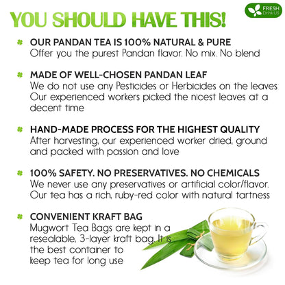 FreshDrinkUS, Premium Pandan Leaf Tea, 30 Count, Pure, Caffeine Free