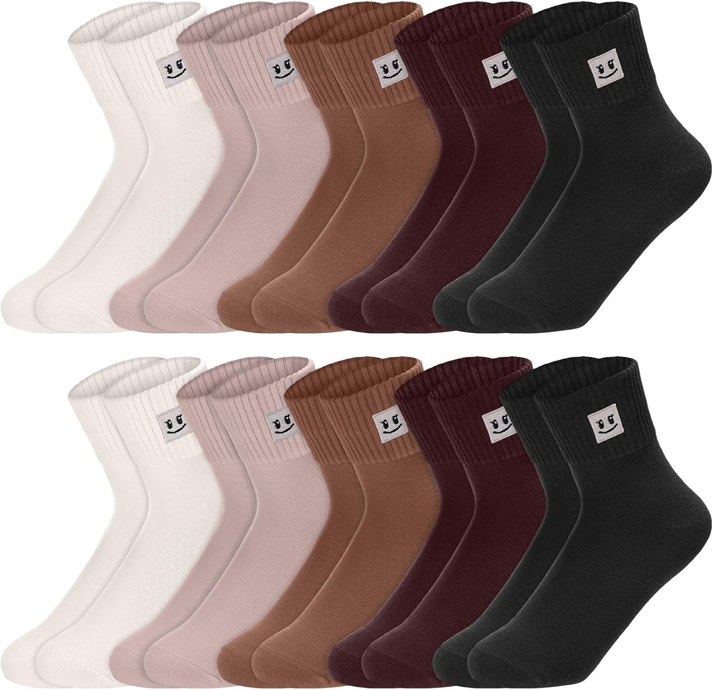 Eurzom 10 Pairs Socks Womens Crew Elastic Ankle Length Cotton Socks Aesthetic Cute Lightweight Low Cut Gifts for Women - Colors A