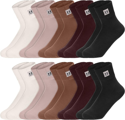 Eurzom 10 Pairs Socks Womens Crew Elastic Ankle Length Cotton Socks Aesthetic Cute Lightweight Low Cut Gifts for Women - Colors A
