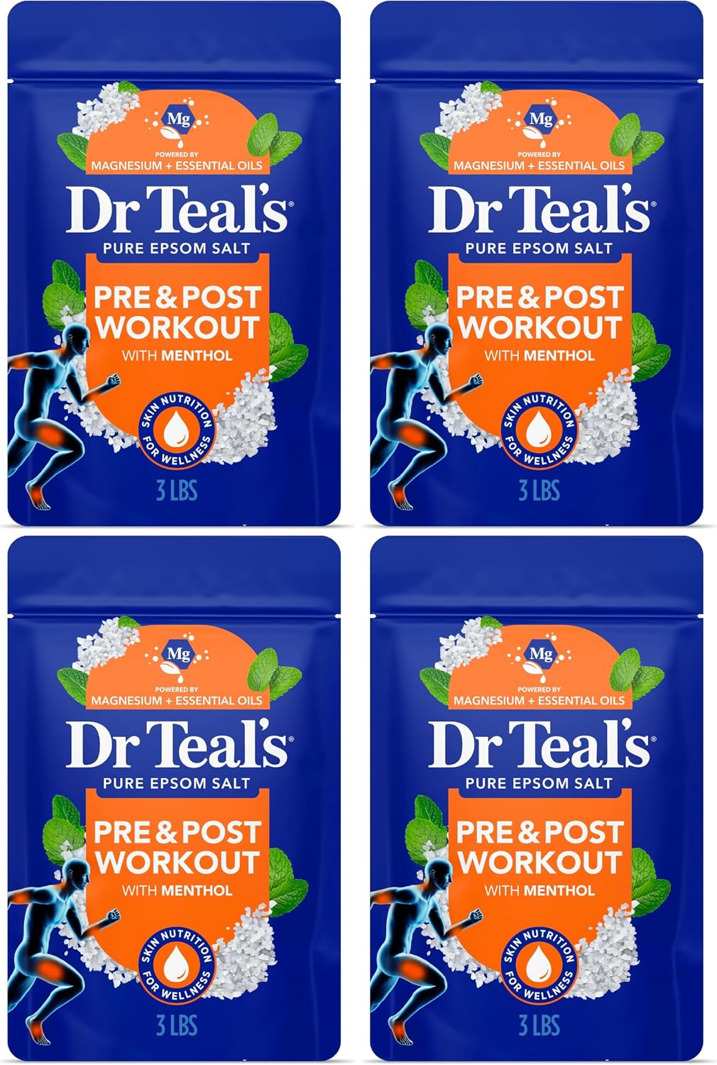 Dr Teal's Epsom Salt Magnesium Soak, Pre & Post Workout with Menthol & Essential Oils, 3 lbs