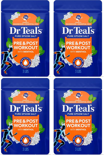 Dr Teal's Epsom Salt Magnesium Soak, Pre & Post Workout with Menthol & Essential Oils, 3 lbs