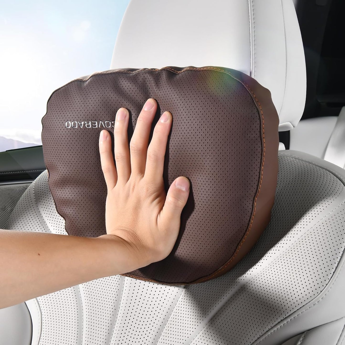 Coverado Car Lumbar Support Pillow and Car Neck Pillow Kit, Ergonomic Design Car Headrest Pillow for Driving, Relax Back Head Muscles Relieve Driving Fatigue, Breathable & Removable Cover, Gray