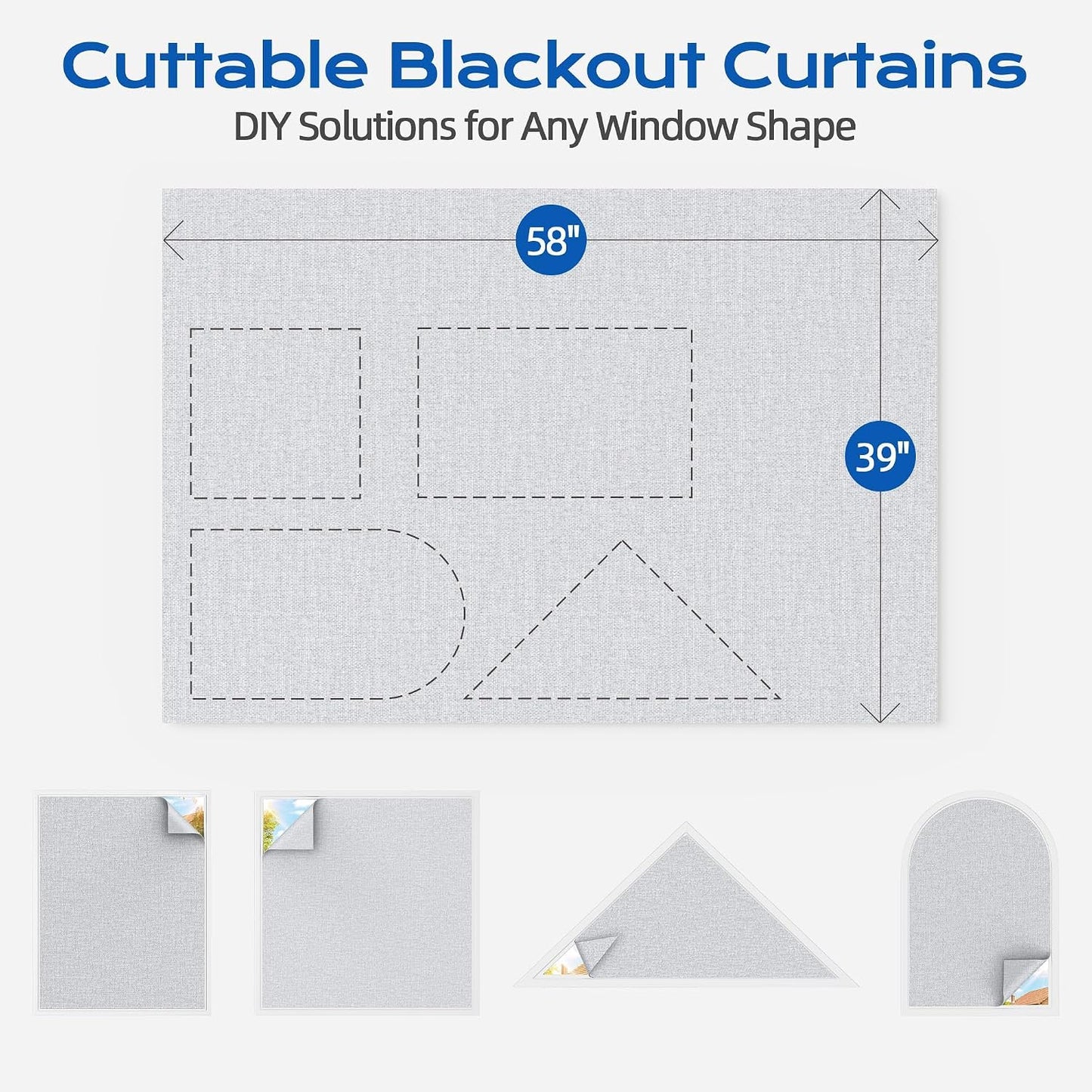 Linen Blackout Curtains for Bedroom, 70" x 58" Portable Black Out Blinds with 20 Sets Hooks & Loops Strips for 100% Blackout Window Film, Temporary Black-Out Shades for Windows Cover Travel RV- Cream