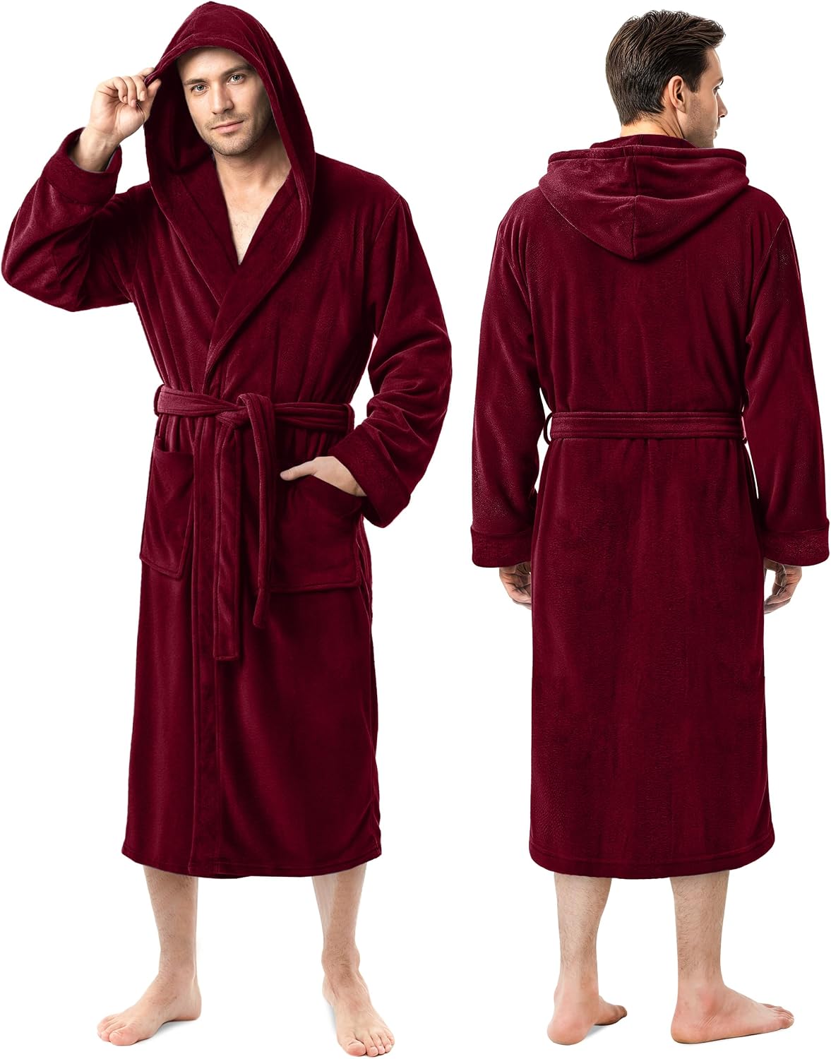 NY Threads Mens Robe with Hood, Luxury Plush Fleece Hooded Mens Bathrobe, Spa Bath Robe for Men