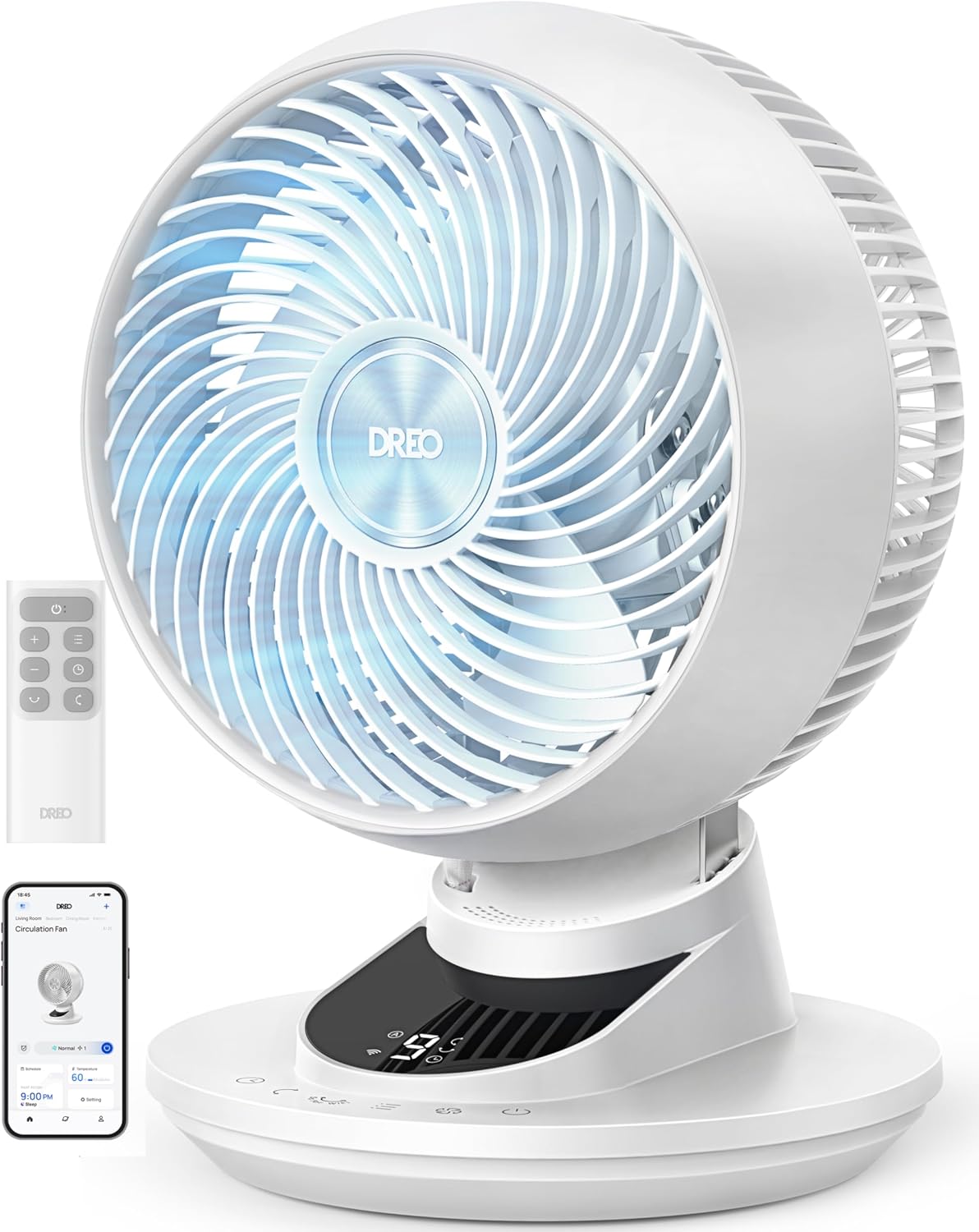 DREO Smart Fan for Bedroom, Powerful 85 ft Airflow, 12 Inches, Desk Fans in 20dB Quiet, 90°+90° oscillating fans, App/Voice Control, 9 Speeds & 8/12H Timer for Home Office Dorm